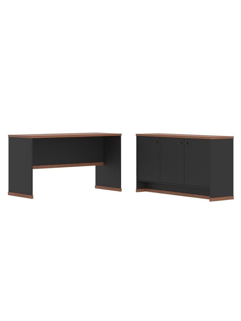 Conjunto Escritório Office Mesa E Buffet Verbena - Vianossa - Preto/ Preto/