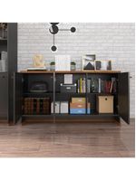 Conjunto Escritório Office Mesa E Buffet Verbena - Vianossa - Preto/ Preto/