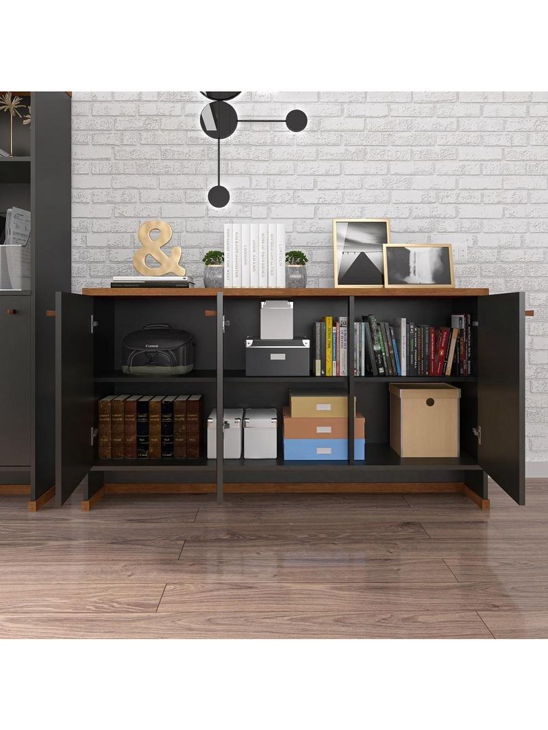 Conjunto Escritório Office Mesa E Buffet Verbena - Vianossa - Preto/ Preto/