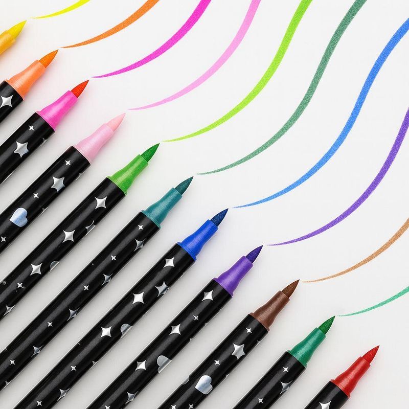 Canetas Para Colorir Com Glitter 2 Pontas Com 48 Cores Vibrantes