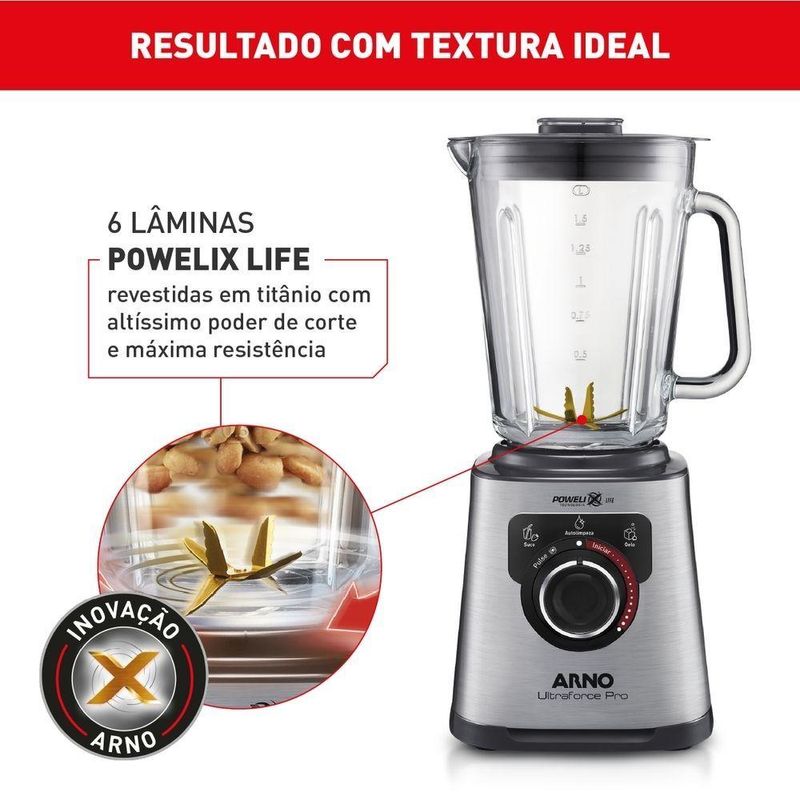 Liquidificador Arno LN93 Ultraforce Pro Inox Jarra de Vidro 2L 1100W 127V