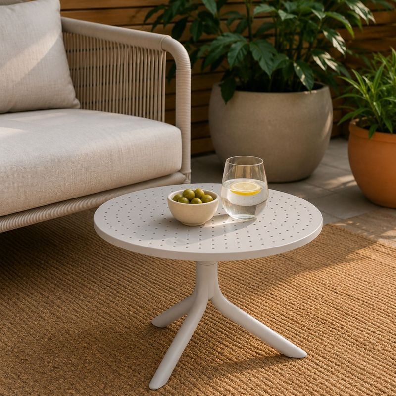 Mesa Redonda de Apoio Livy Aurah 60x43cm Cinza Polipropileno Plaxmetal