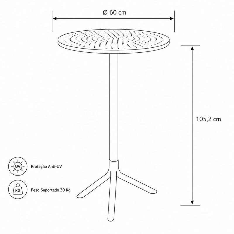 Mesa Bistrô Alta Redonda Livy Aurah 60x105cm Preto Polipropileno Plaxmetal