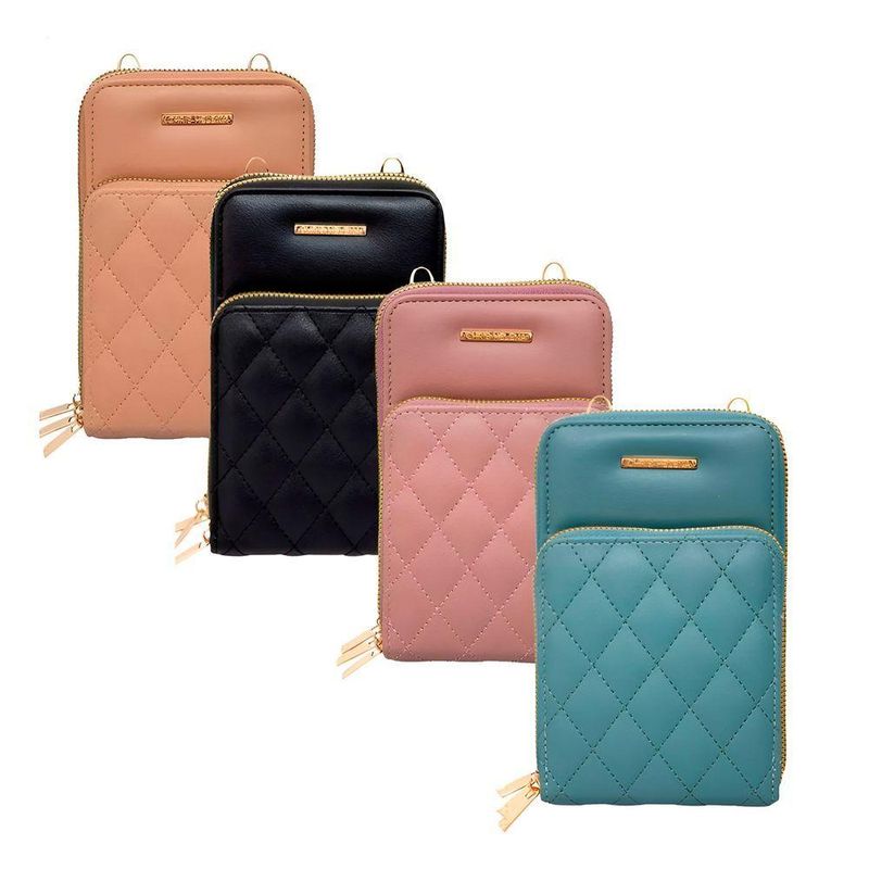 Bolsa Carteira Feminina Com Alça Textura Matelassê Preto