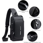 Pochet Masculina De Ombro Antifurto Com Porta Usb E Couro Pu Impermeávelpreta - Preta