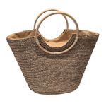 Bolsa Grande Cesta Alça Madeira Artesanal Praia Piscina Cor:palha Escura