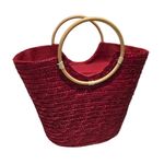 Bolsa Grande Cesta Alça Madeira Artesanal Praia Piscina - Elegância E Praticidade Cor Vinho