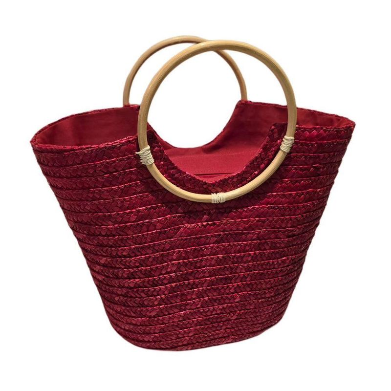 Bolsa Grande Cesta Alça Madeira Artesanal Praia Piscina - Elegância E Praticidade Cor Vinho