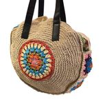 Bolsa Artesanal Praia Forrada Redonda Crochê Grande Verão Cor Palha