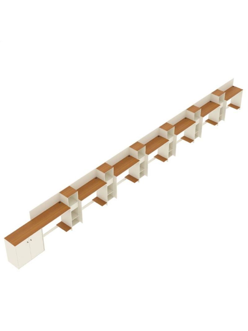 Conjunto De Escritório Tech 6 Livreiro 1 Buffet E 7 Mesas 90 - Off White E Cedro Off White E Cedro