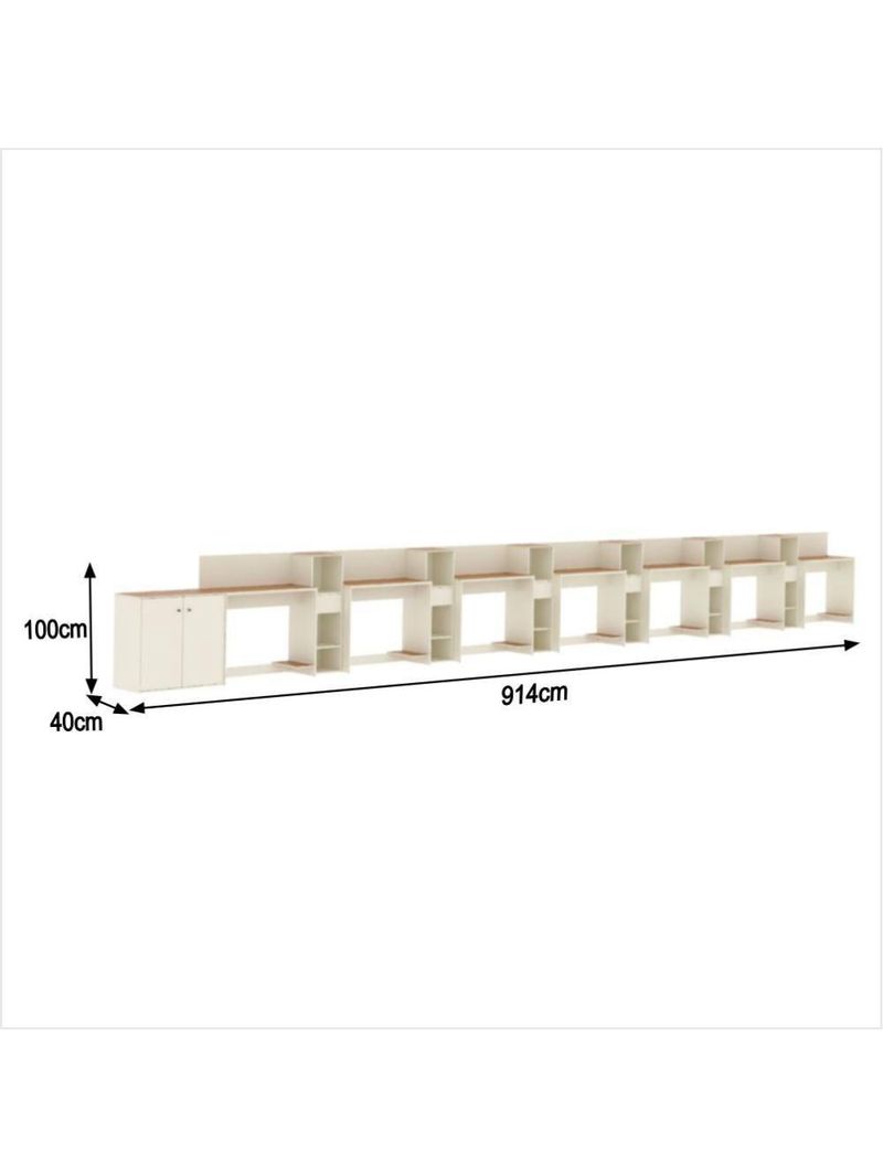 Conjunto De Escritório Tech 6 Livreiro 1 Buffet E 7 Mesas 90 - Off White E Cedro Off White E Cedro
