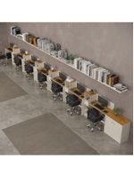 Conjunto De Escritório Tech 6 Livreiro 1 Buffet E 7 Mesas 90 - Off White E Cedro Off White E Cedro