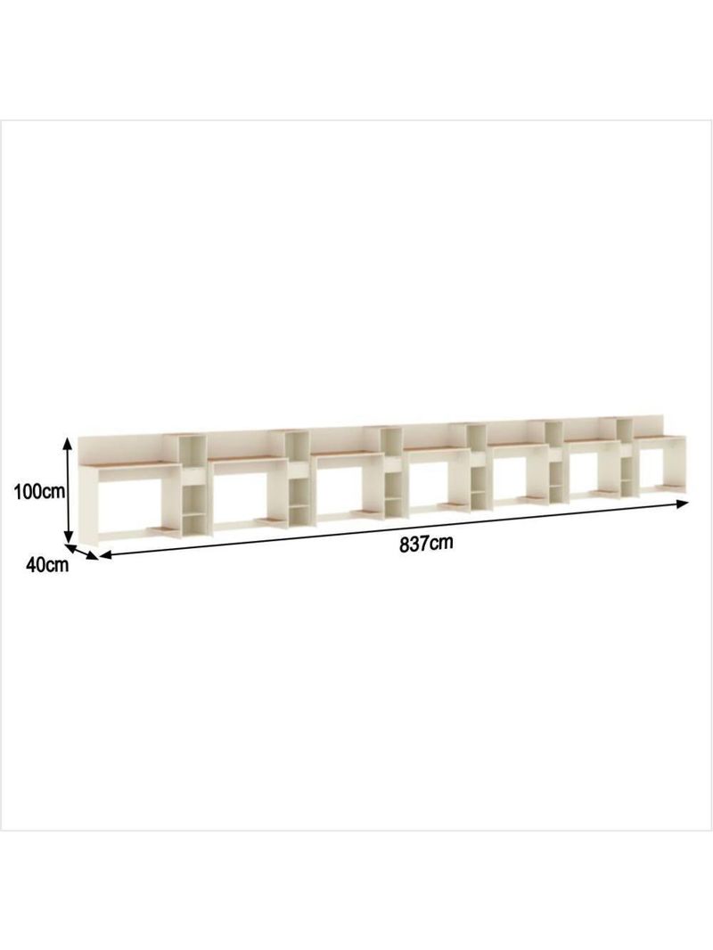 Conjunto De Escritório Tech 6 Livreiro E 7 Mesas 90cm - Vian - Off White E Cedro Off White E Cedro