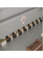 Conjunto De Escritório Tech 7 Livreiro 1 Buffet E 8 Mesas 90 - Off White E Cedro Off White E Cedro