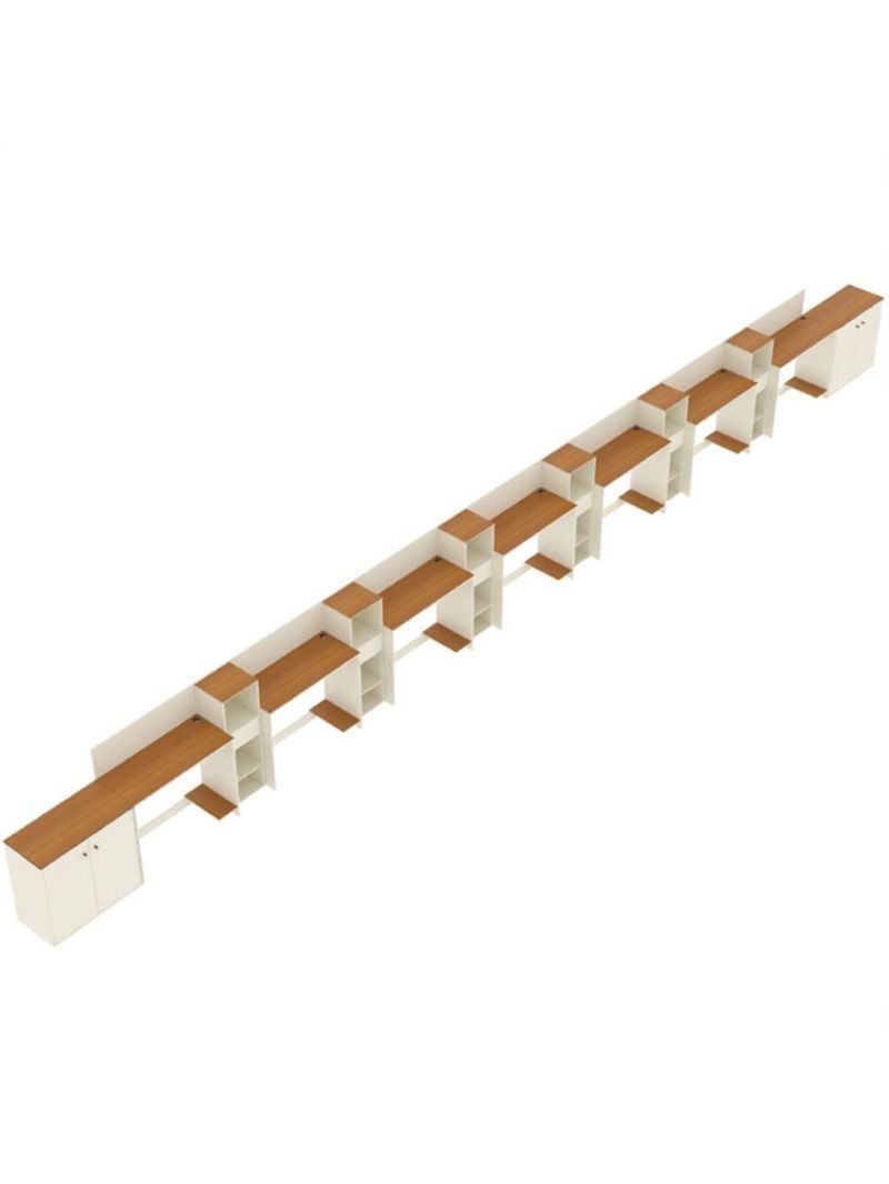 Conjunto De Escritório Tech 6 Livreiro 2 Buffet E 7 Mesas 90 - Off White E Cedro Off White E Cedro