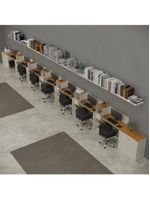 Conjunto De Escritório Tech 6 Livreiro 2 Buffet E 7 Mesas 90 - Off White E Cedro Off White E Cedro
