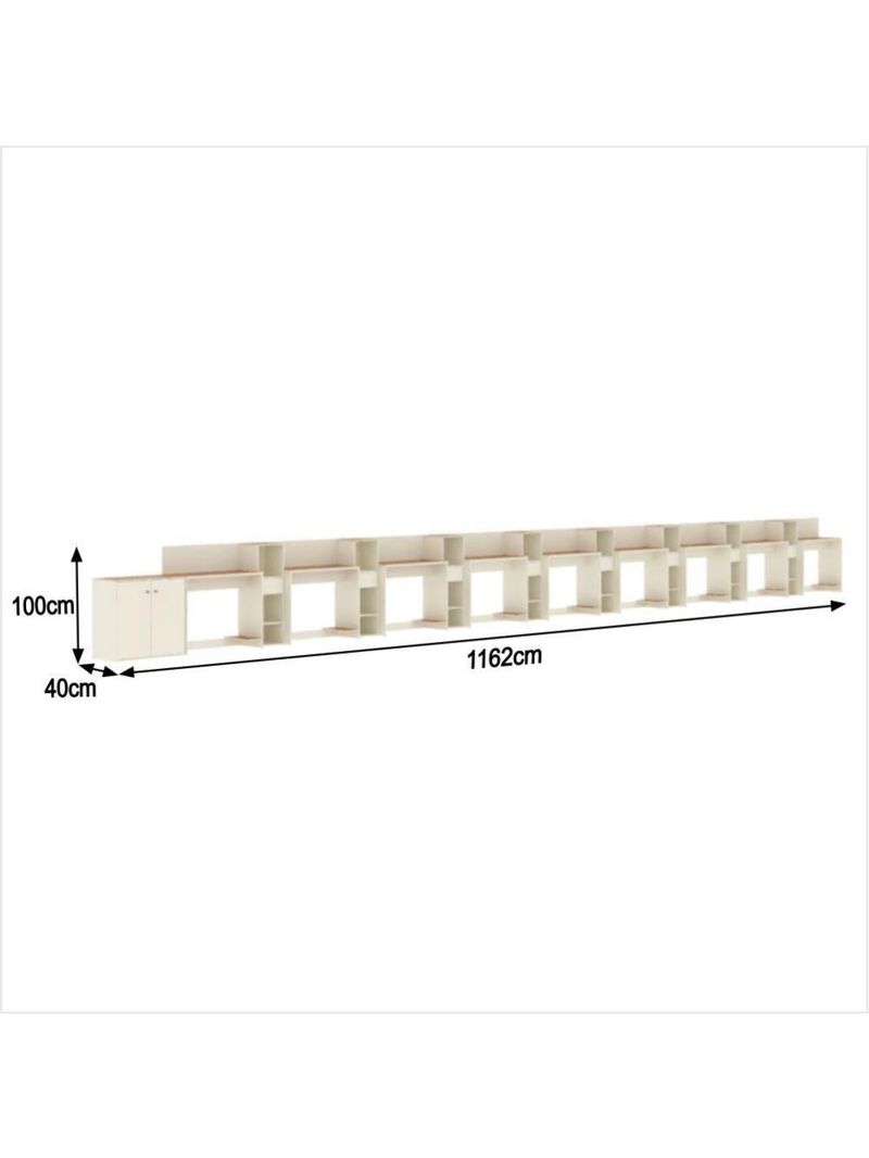 Conjunto De Escritório Tech 8 Livreiro 1 Buffet E 9 Mesas 90 - Off White E Cedro Off White E Cedro