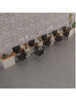Conjunto De Escritório Tech 4 Livreiro 2 Buffet E 5 Mesas 90 - Off White E Cedro Off White E Cedro