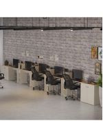Conjunto De Escritório Tech 4 Livreiro 2 Buffet E 5 Mesas 90 - Off White E Cedro Off White E Cedro