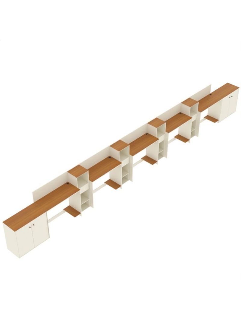 Conjunto De Escritório Tech 4 Livreiro 2 Buffet E 5 Mesas 90 - Off White E Cedro Off White E Cedro