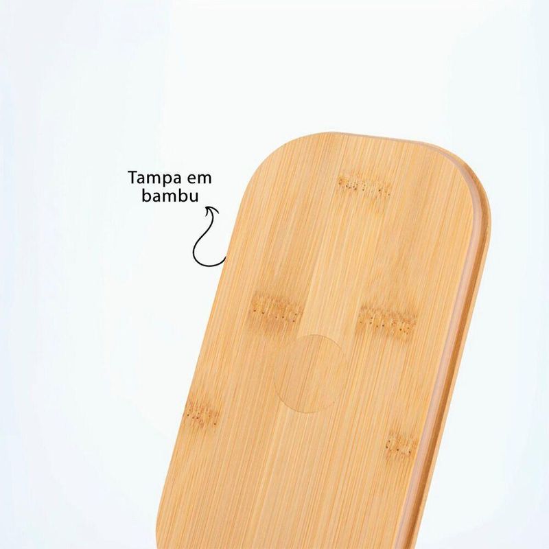 Lancheira Plástica 700ml Com Tampa De Bambu Com Elástico Azul