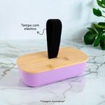 Lancheira Plástica 700ml Com Tampa De Bambu Com Elástico Azul