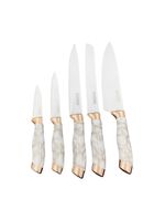 Conjunto 5 Facas Estilo Mármore Suporte Cozinha Utensílios Legância E Precisão - branco