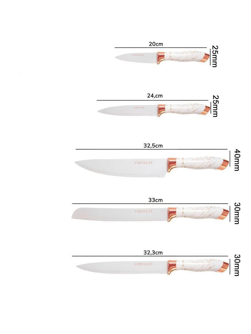 Conjunto 5 Facas Estilo Mármore Suporte Cozinha Utensílios Legância E Precisão - branco
