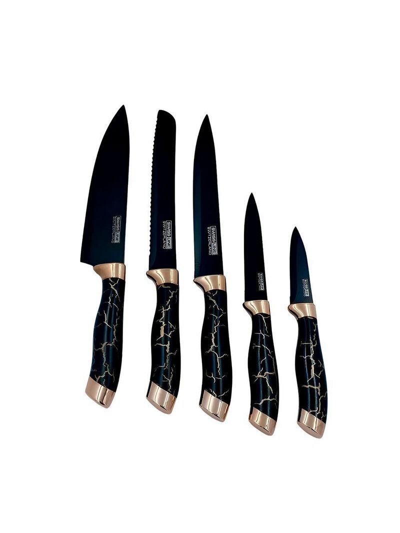 Conjunto 5 Facas Estilo Mármore Suporte Cozinha Utensílios Legância E Precisão - branco