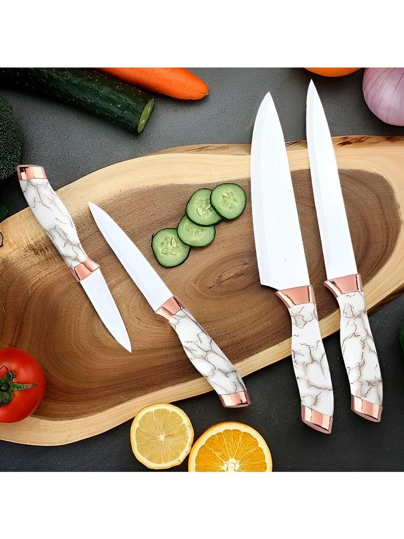 Conjunto 5 Facas Estilo Mármore Suporte Cozinha Utensílios Legância E Precisão - branco