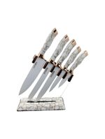 Conjunto 5 Facas Estilo Mármore Suporte Cozinha Utensílios - preto