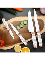 Conjunto 5 Facas Estilo Mármore Suporte Cozinha Utensílios - preto