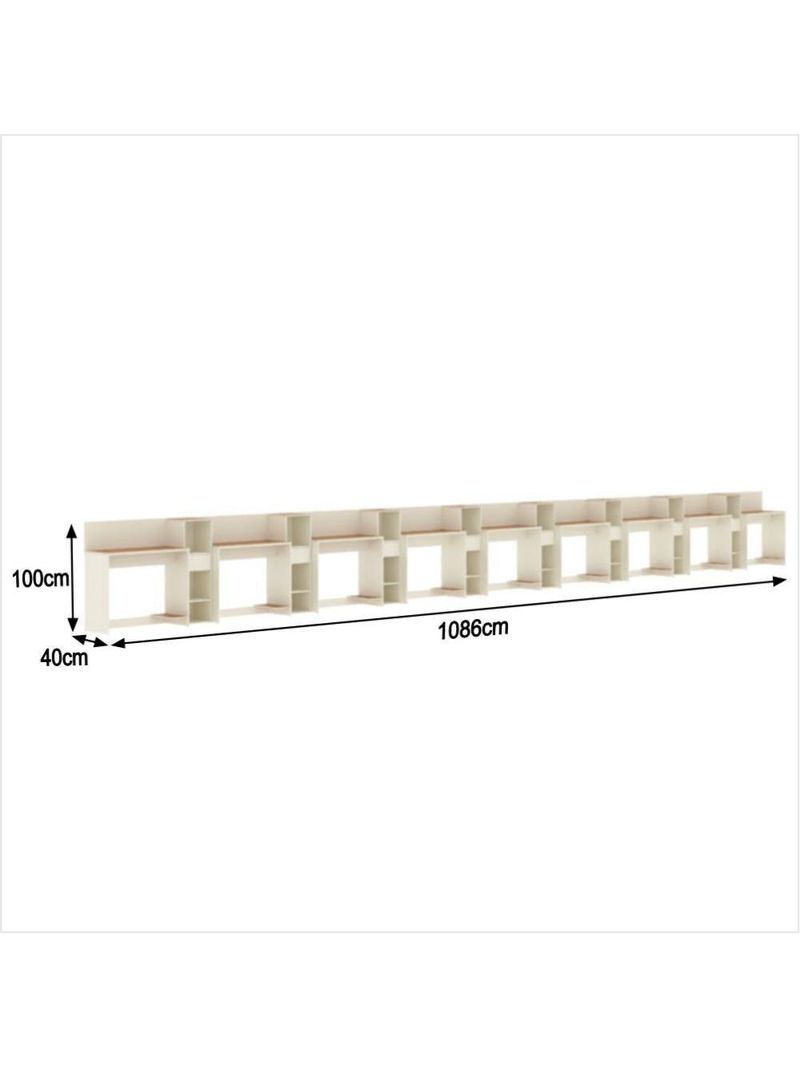 Conjunto De Escritório Tech 8 Livreiro E 9 Mesas 90cm - Vian - Off White E Cedro Off White E Cedro