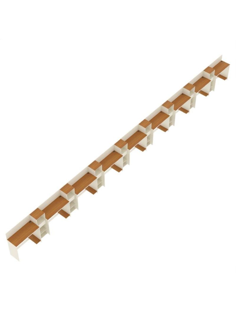 Conjunto De Escritório Tech 8 Livreiro E 9 Mesas 90cm - Vian - Off White E Cedro Off White E Cedro