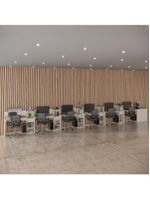 Conjunto De Escritório Tech 5 Livreiro 1 Buffet E 6 Mesas 90 - Off White E Cedro Off White E Cedro