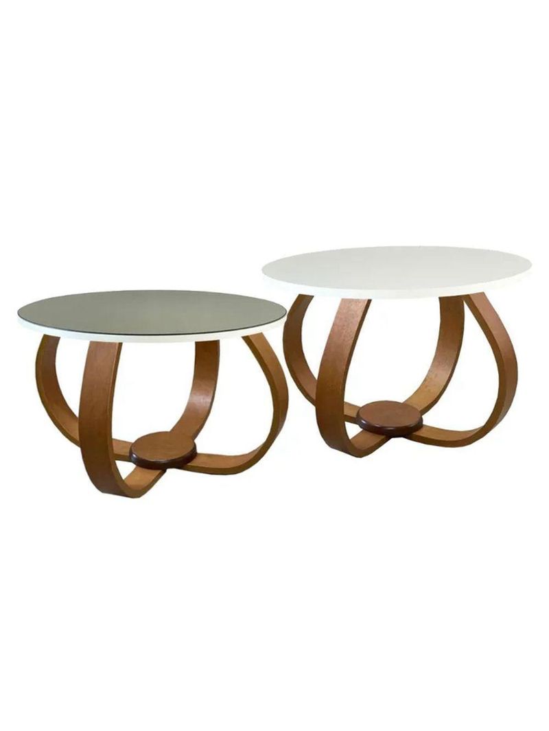 1/3 Conjunto Mesa De Centro E Lateral Pés Cebola Composê Espelhada Branco Branco