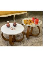 1/3 Conjunto Mesa De Centro E Lateral Pés Cebola Composê Espelhada Branco Branco