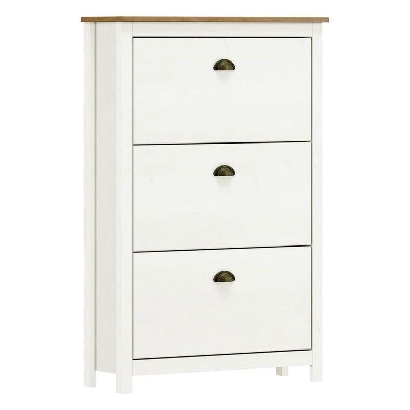 Sapateira Topázio 3 Portas 3 Prateleiras Madeira Maciça Branco Freijó