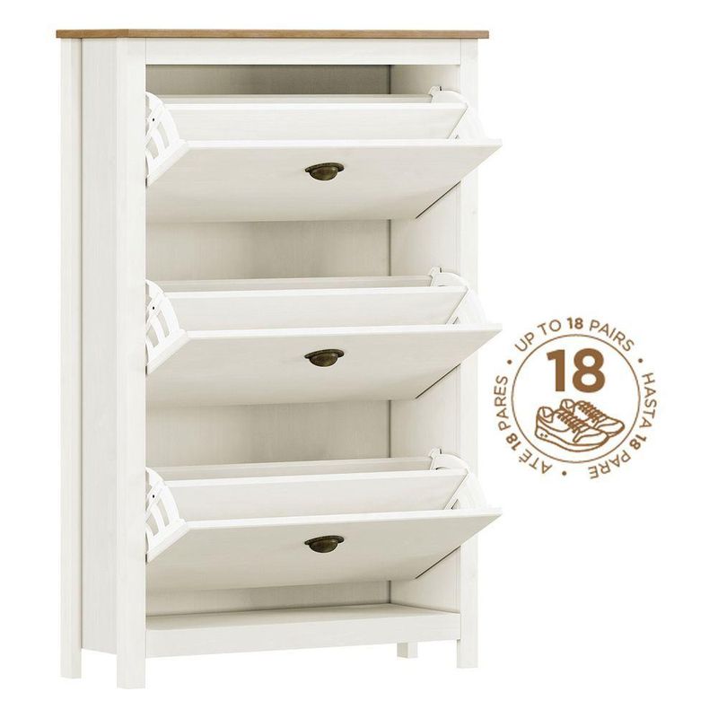 Sapateira Topázio 3 Portas 3 Prateleiras Madeira Maciça Branco Freijó