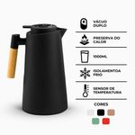 Garrafa Térmica Cabo Madeira Com Display Digital Termômetro 1L - Garrafa Térmica Smart Wood