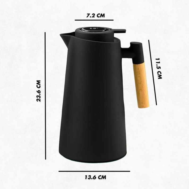 Garrafa Térmica Cabo Madeira Com Display Digital Termômetro 1L - Garrafa Térmica Smart Wood