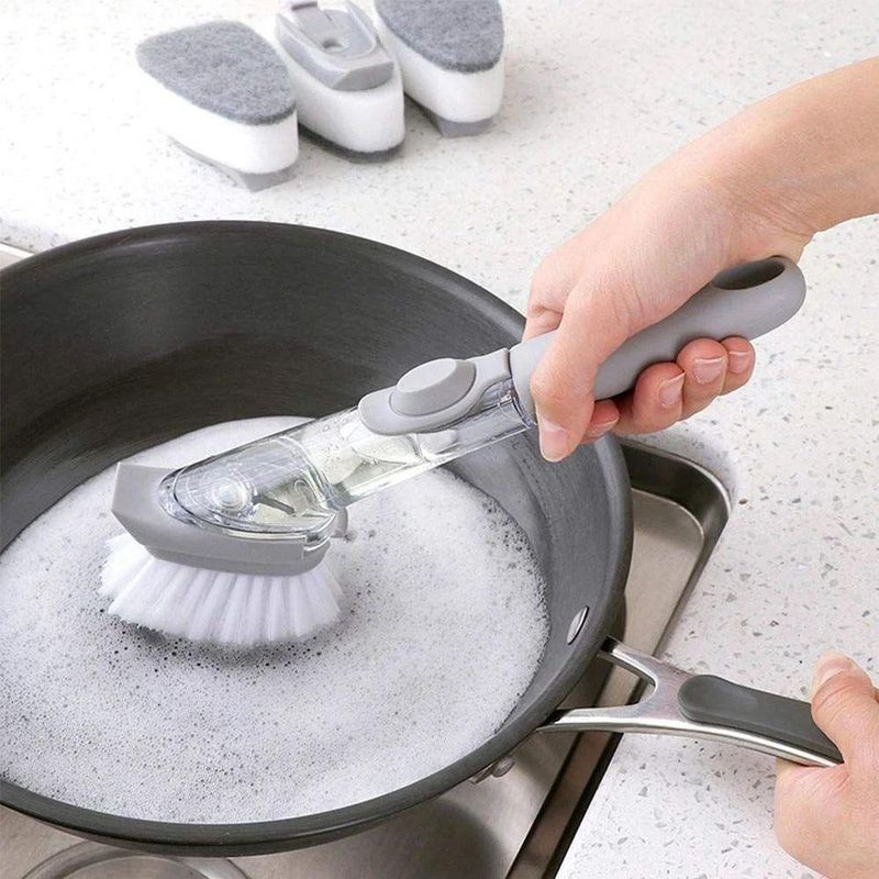 Escova De Limpeza 2 Em 1 Dispenser Detergente Lava Louça - Otimizando Seu Tempo Na Limpeza