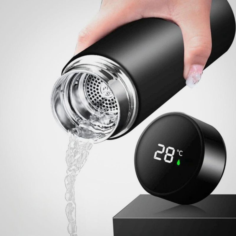 Garrafa Térmica Smart Com Indicador De Temperatura Led, Filtro Para Chá E Café, 12h De Conservação – 500ml - Azul