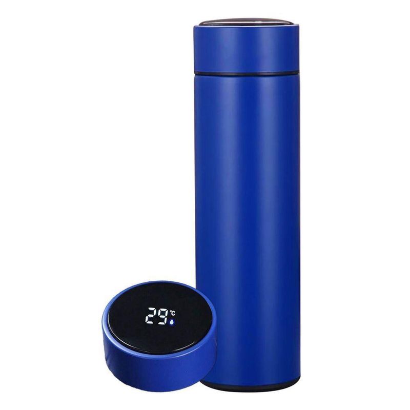 Garrafa Térmica Smart Com Indicador De Temperatura Led, Filtro Para Chá E Café, 12h De Conservação – 500ml - Azul
