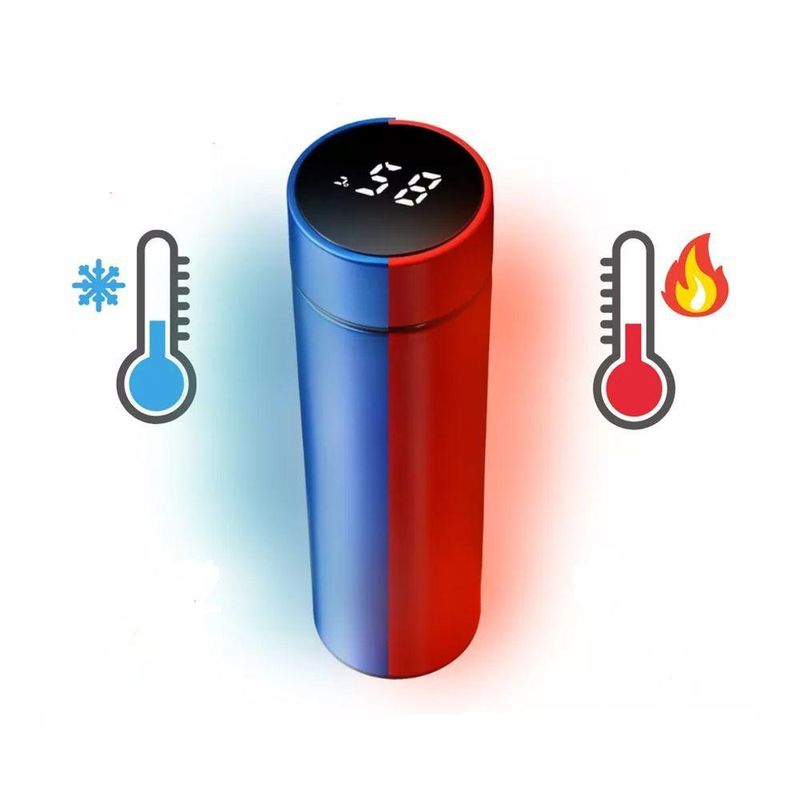 Garrafa Térmica Smart Com Indicador De Temperatura Led, Filtro Para Chá E Café, 12h De Conservação – 500ml - Azul