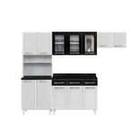 Armário De Cozinha Modulada Compacta De Aço 245cm Com Balcão Multimóveis Cr20528 Branco/Preto