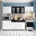 Armário De Cozinha Modulada Compacta De Aço 245cm Com Balcão Multimóveis Cr20528 Branco/Preto