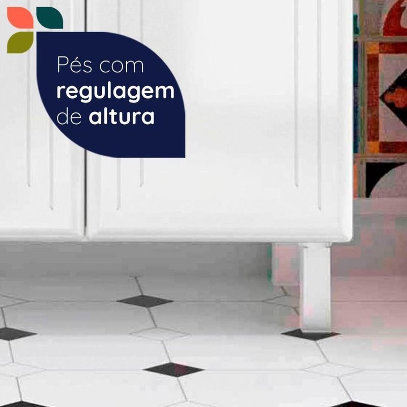 Armário De Cozinha Modulada Compacta De Aço 245cm Com Balcão Multimóveis Cr20528 Branco/Preto