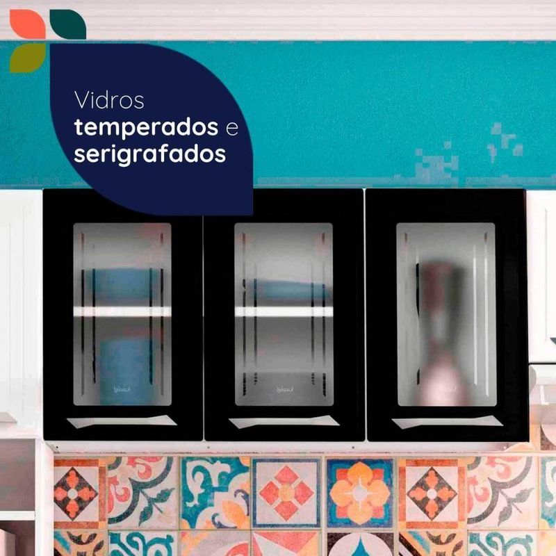 Armário De Cozinha Modulada Compacta De Aço 245cm Com Balcão Multimóveis Cr20528 Branco/Preto