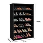 Sapateira Melice A01 0 Portas 6 Prateleiras 72CM MDF Preto para Quarto e Corredor